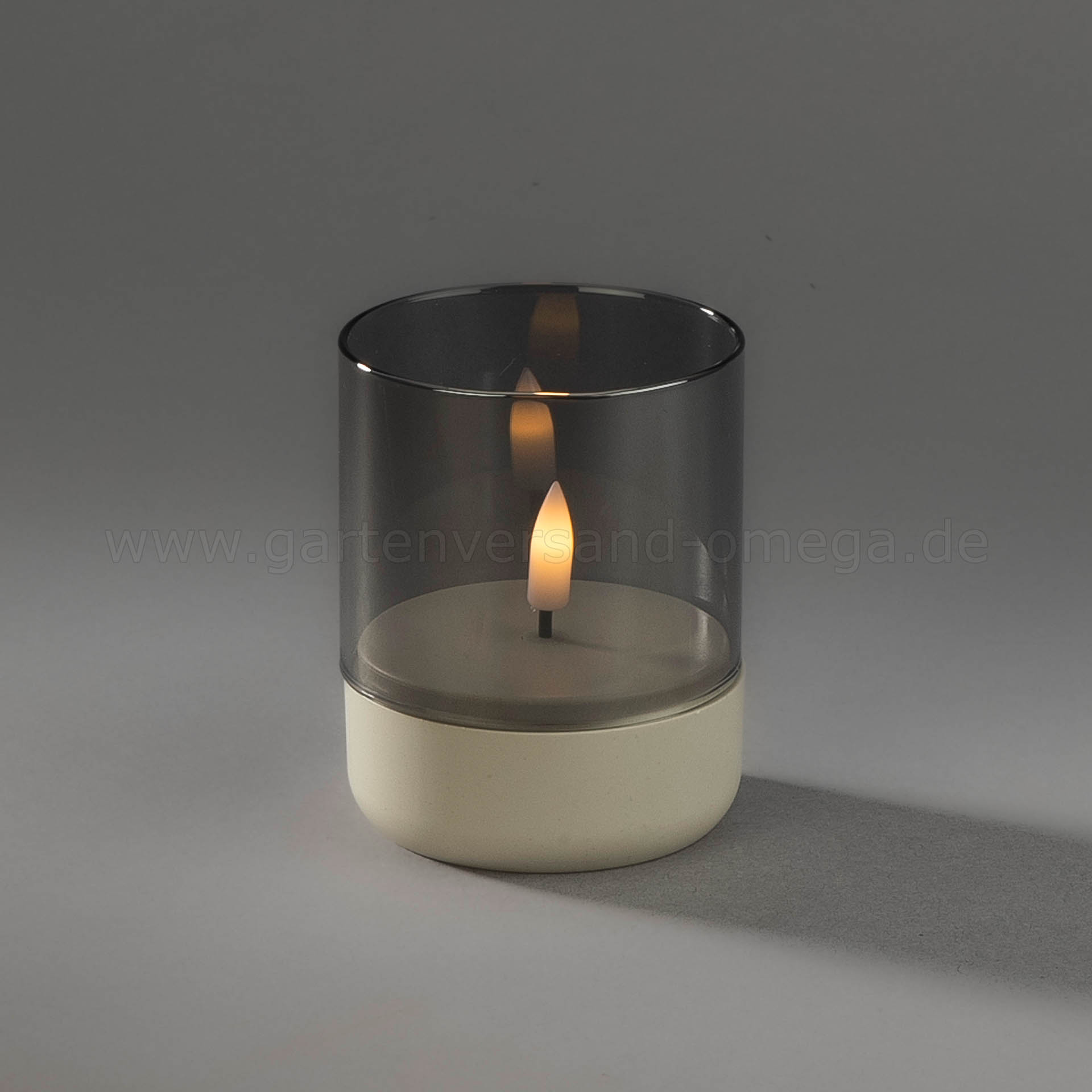 LED Kerze im Rauchglas Beige - Deko Kerze Rauchglasoptik