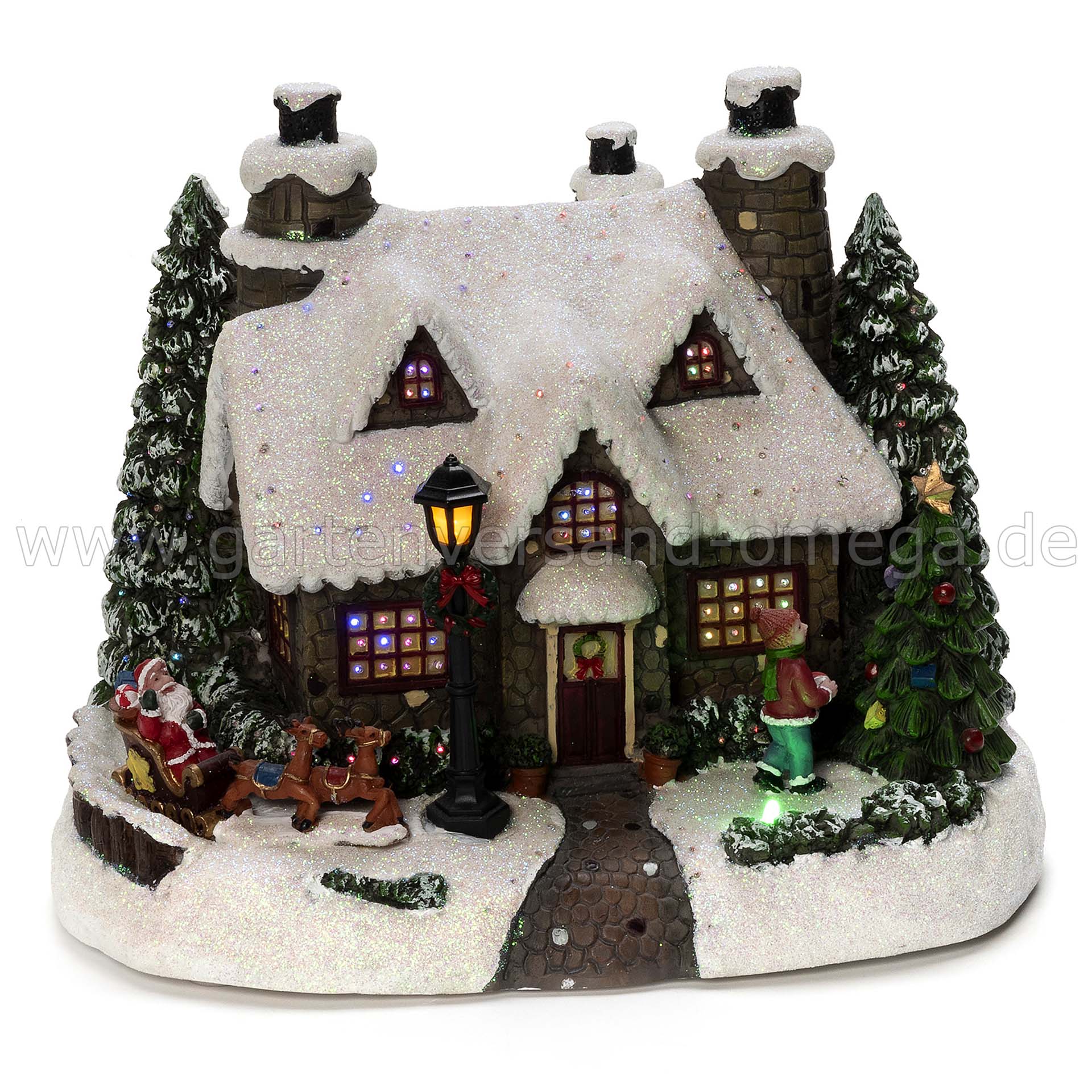 LED-Fiberoptikhaus Weihnachtsmann mit Kind