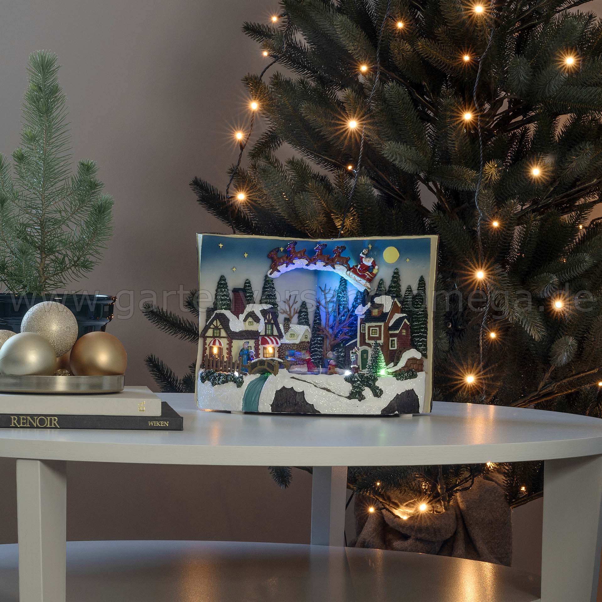 LED-Szenerie Buch mit Kindern - Dekohäuschen Weihnachten