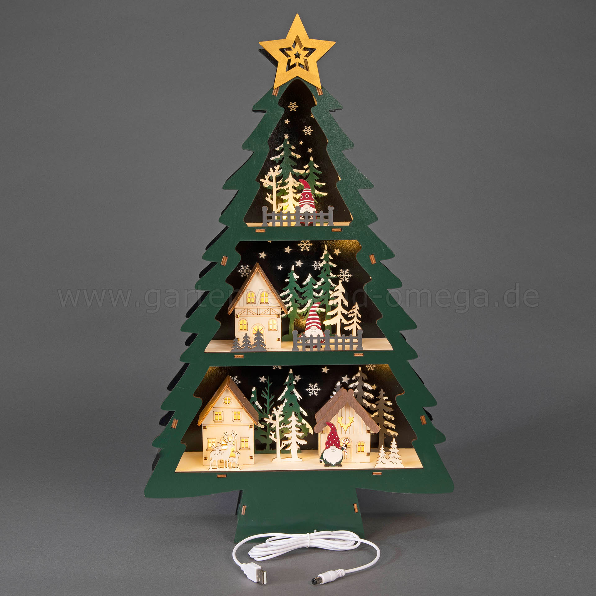 LED Holzdekoration Weihnachtsbaum mit USB-Kabel