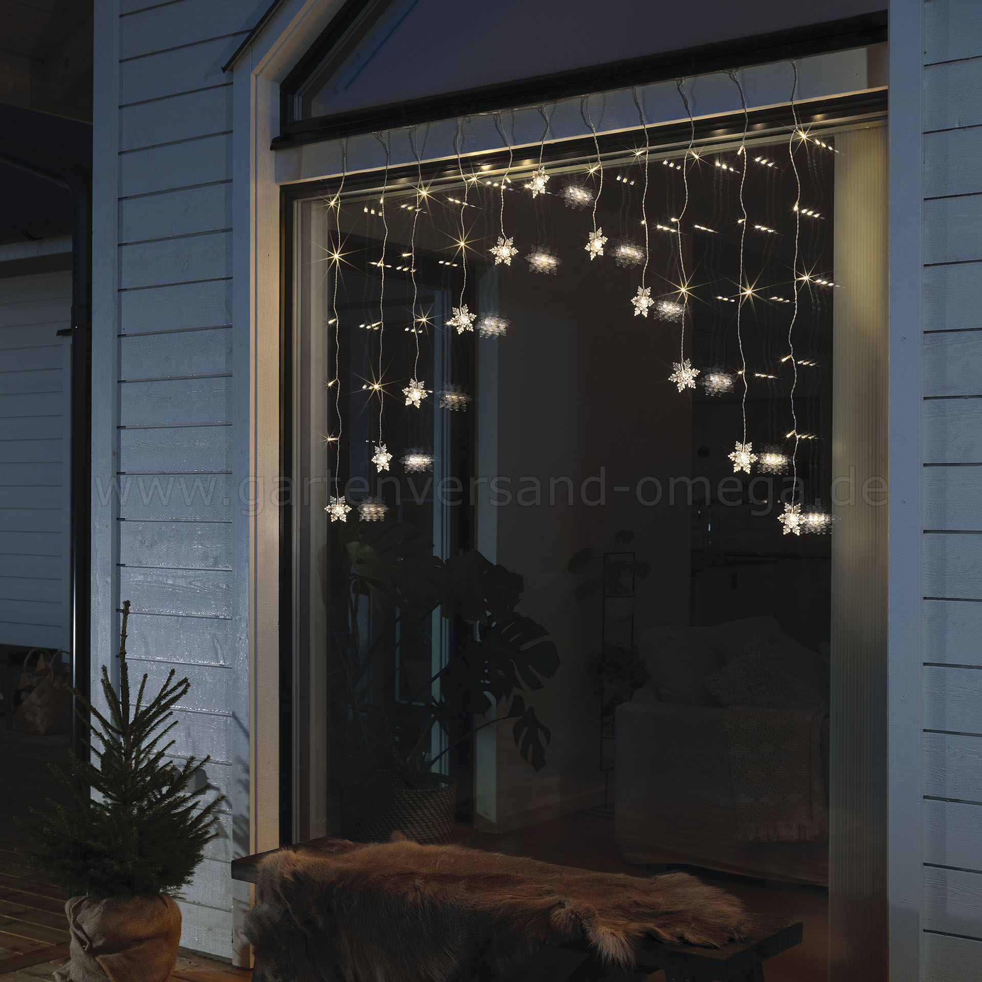 Anwendungsbeispiel von LED-Lichtervorhang 11 klare Schneeflocken
