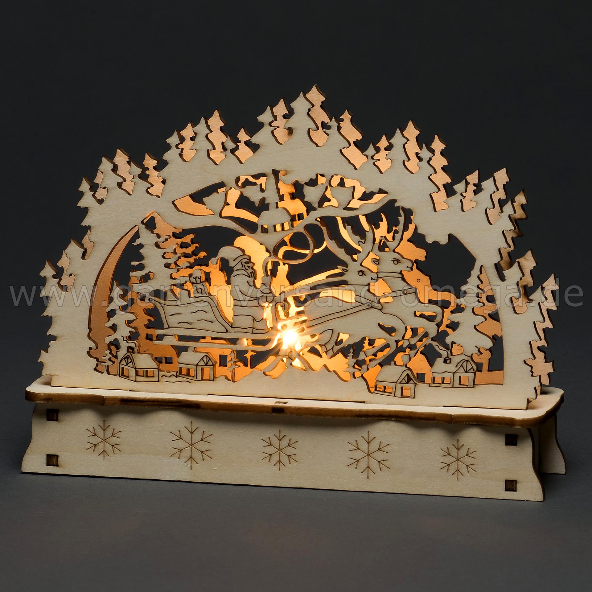 LED Holzsilhouette Weihnachtsmann im Schlitten - Motivleuchter