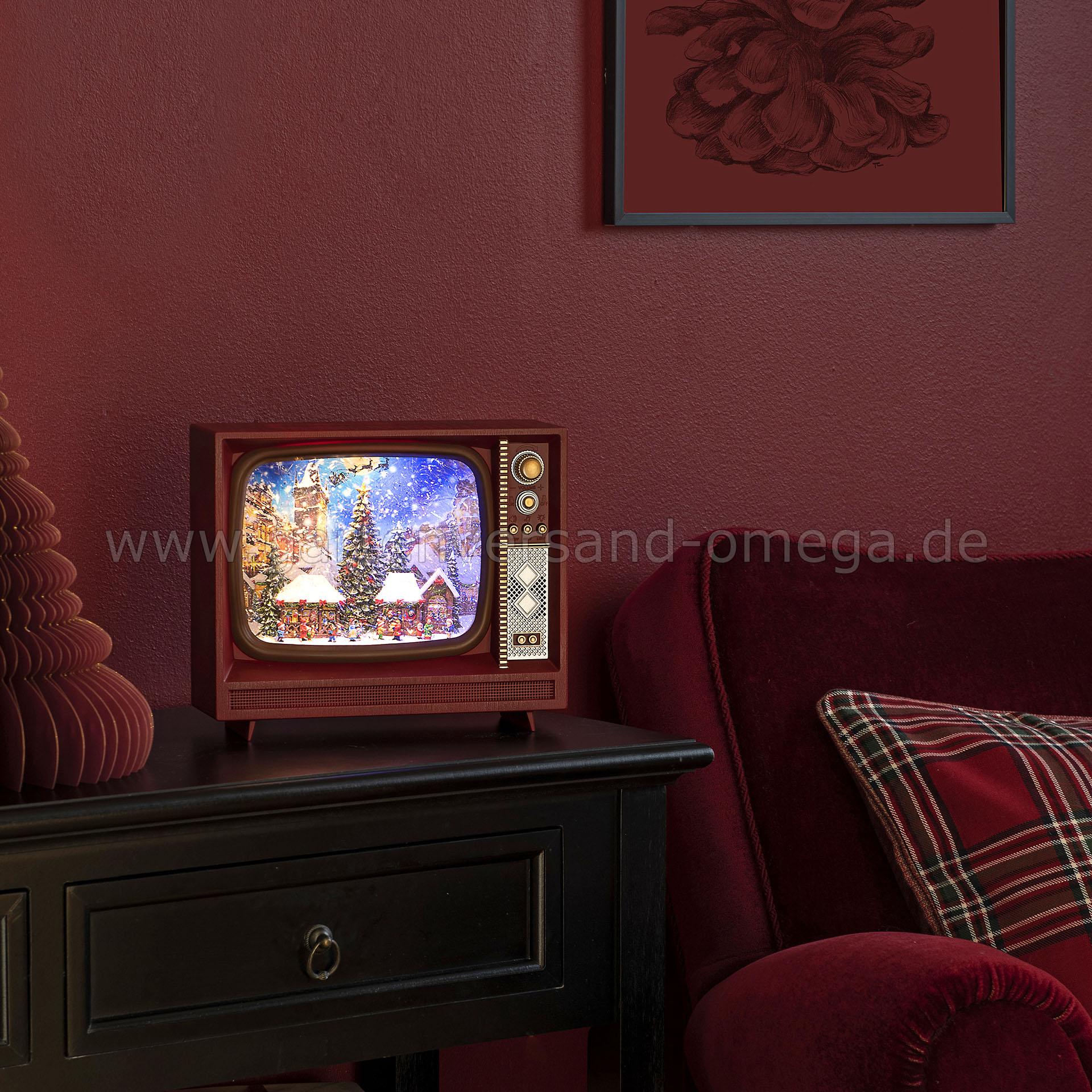 Anwendungsbeispiel wassergefüllte LED-Dekoration Fernseher Motiv Weihnachtsmarkt