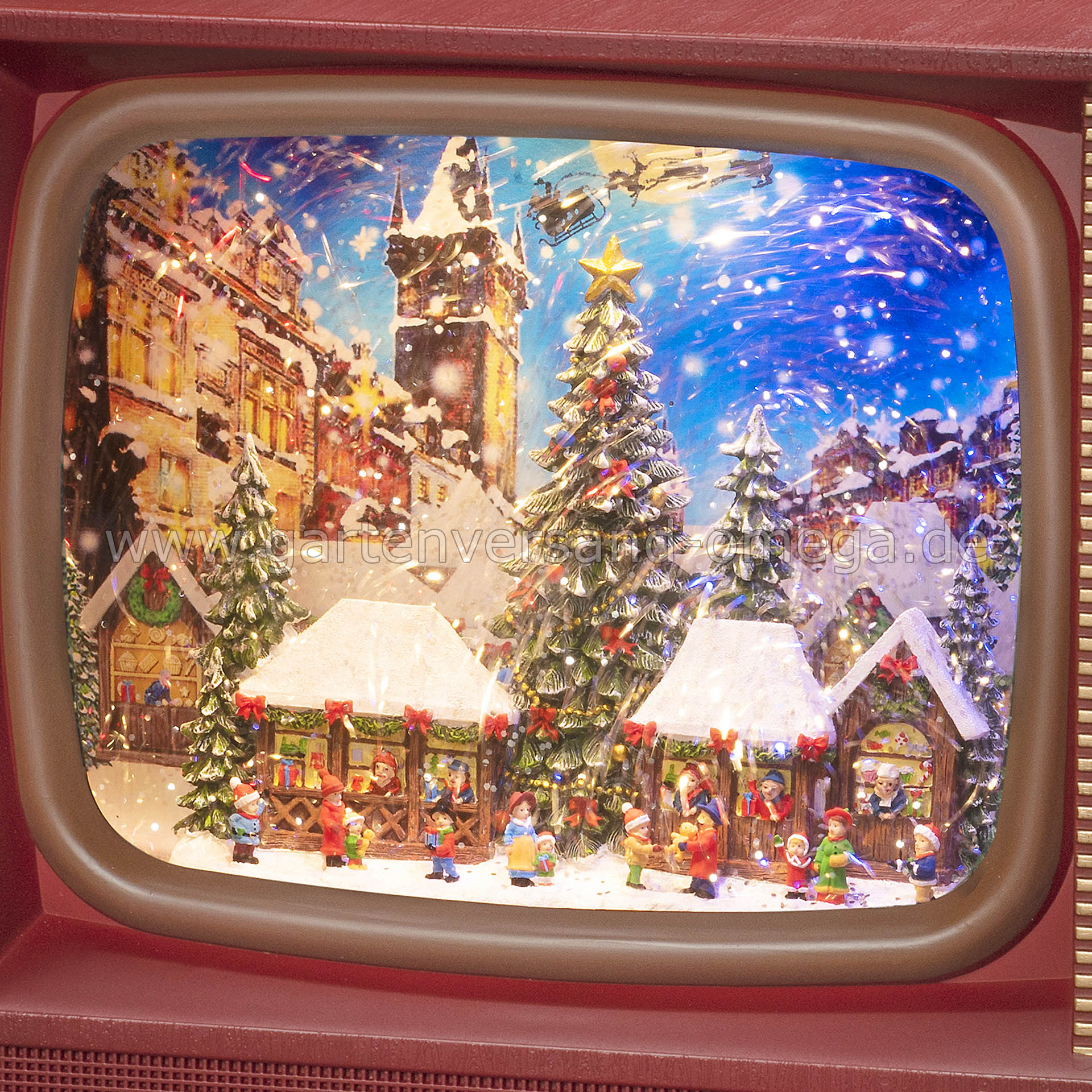 Motiv "Weihnachtsmarkt" im Detail von wassergefüllter LED-Dekoration Fernseher 