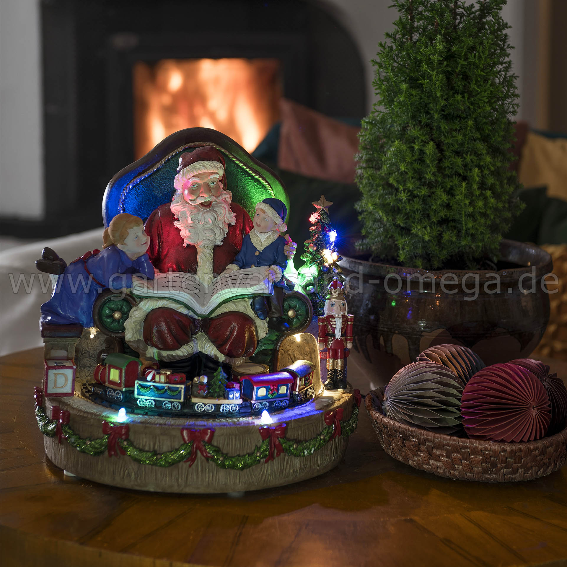 LED-Szenerie Weihnachtsmann mit Kindern und Zug - Tischdekoration Weihnachten