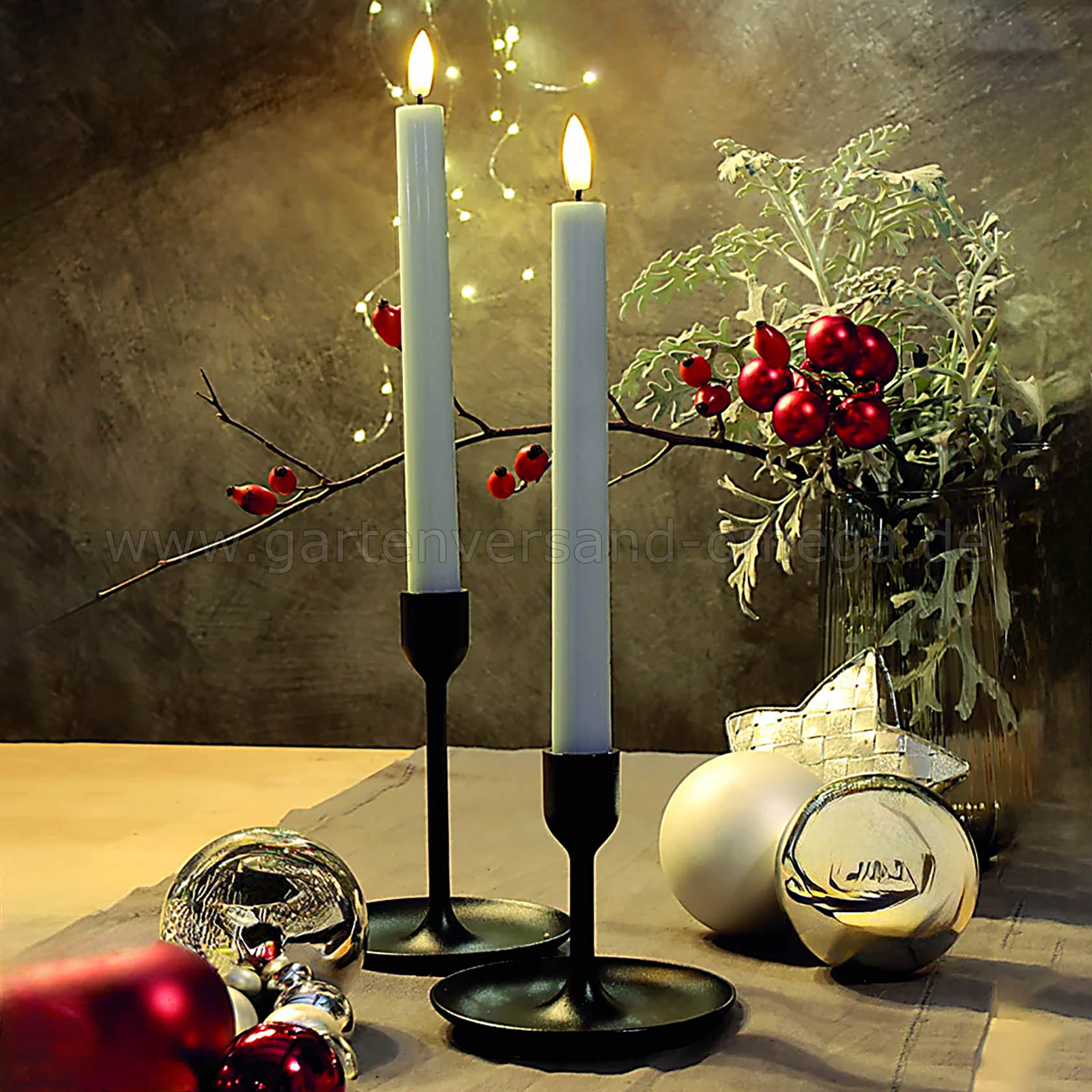 LED Stabkerzen 2er Set Grau