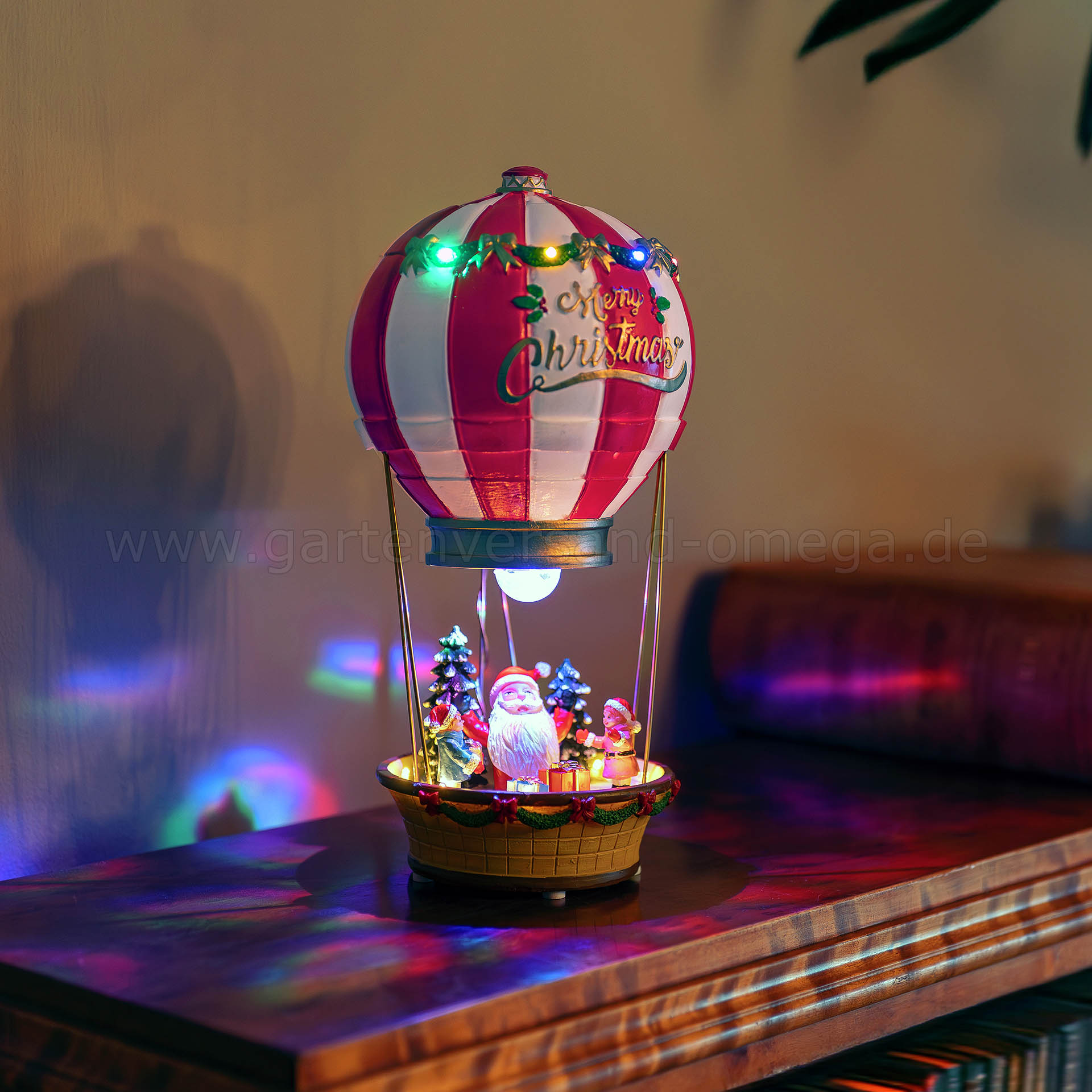 LED Szenerie Heißluftballon mit Weihnachtsmann und Timer - LED Tischdeko Weihnachten bunt