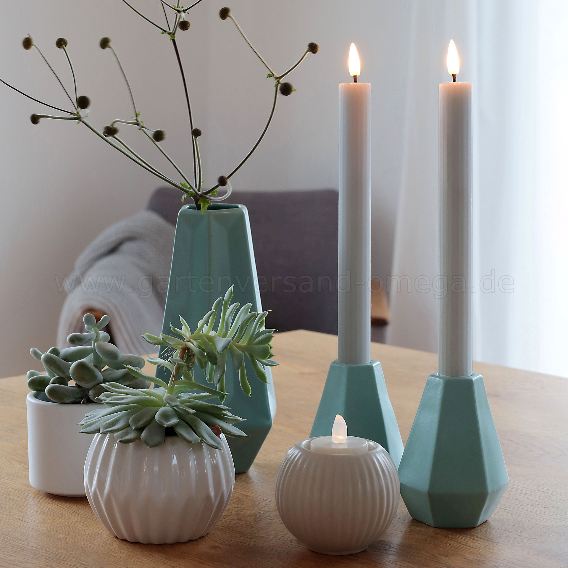 LED Stabkerzen 2er Set Grau