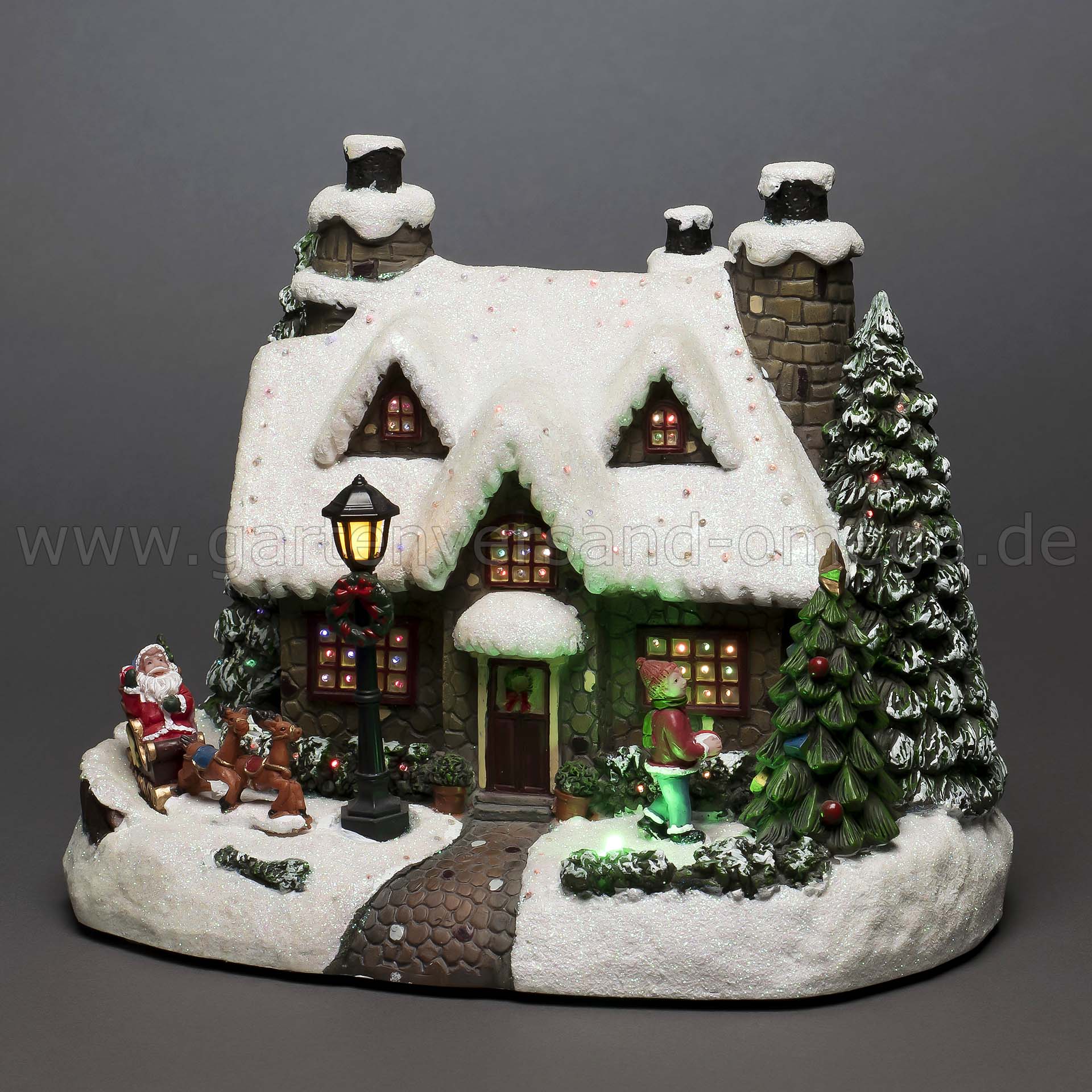 LED-Fiberoptikhaus Weihnachtsmann mit Kind
