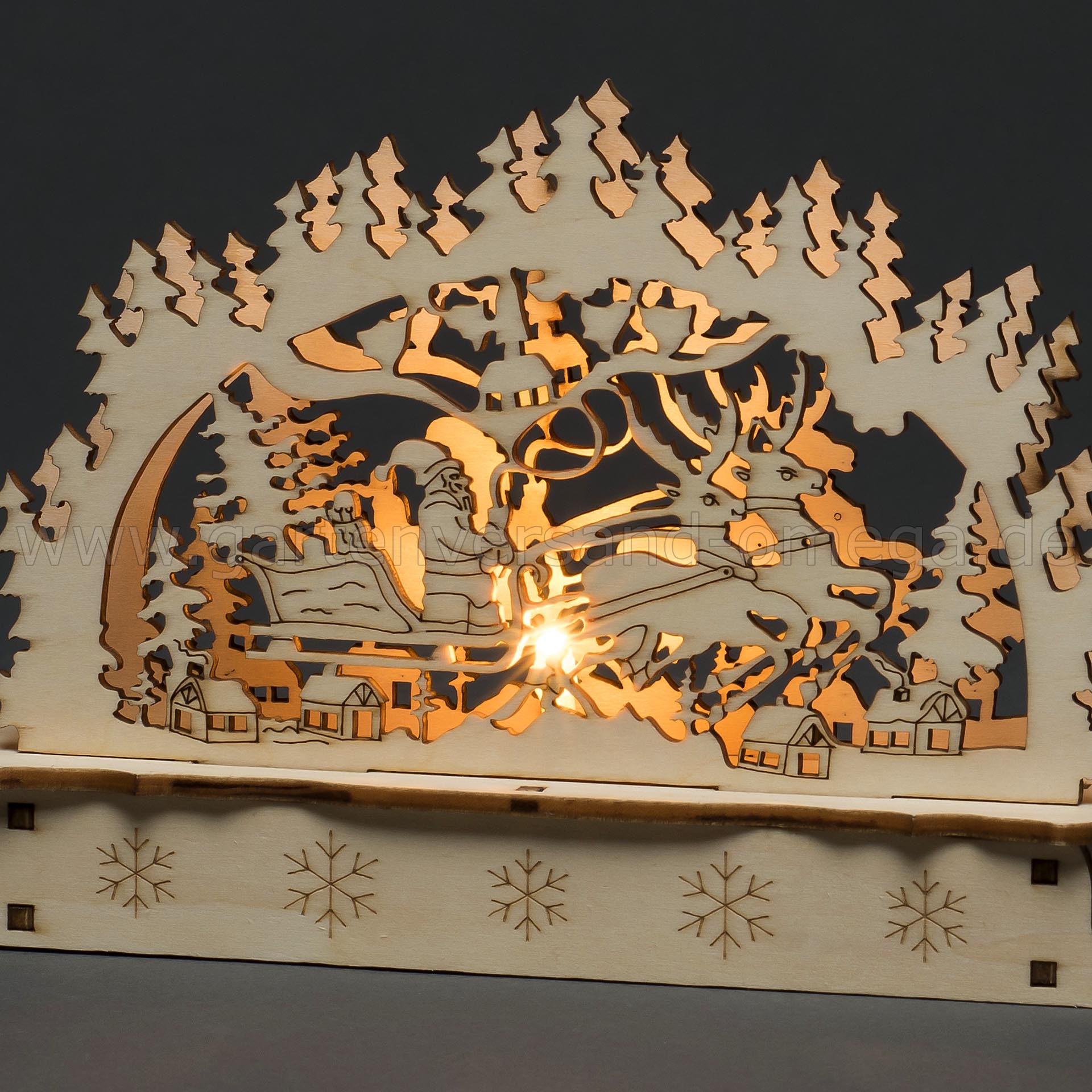 Motiv im Detail von LED Holzsilhouette Weihnachtsmann im Schlitten