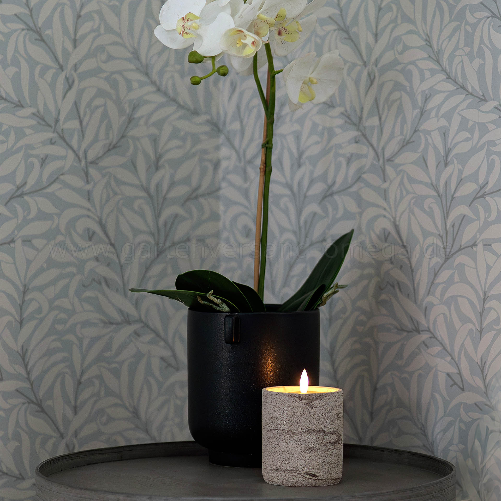 LED Kerze Betonoptik Beige mit Timer 10cm - Tischdekoration Kerze Beton