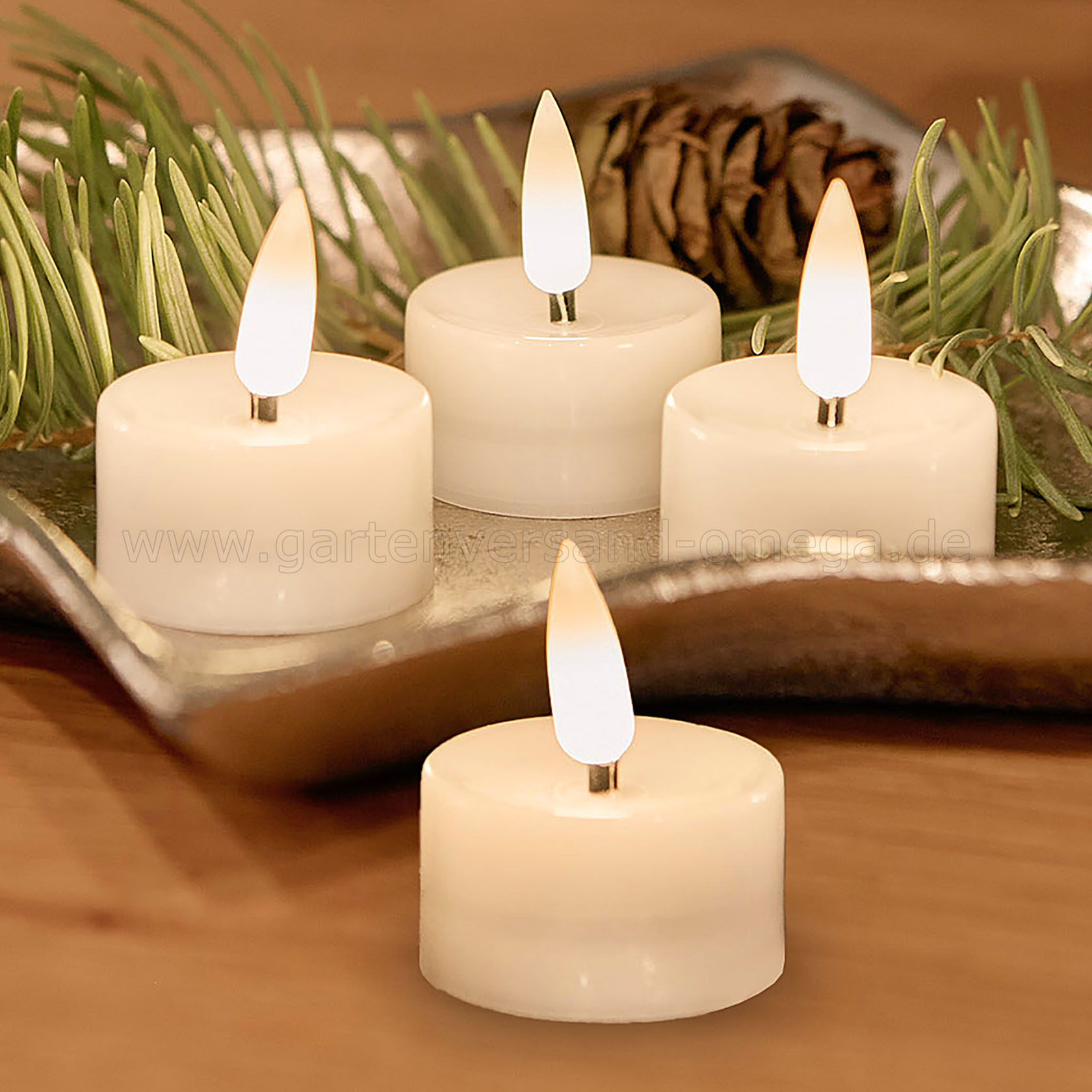 LED-Teelichter mit Flamme in 3D Optik 4er Set