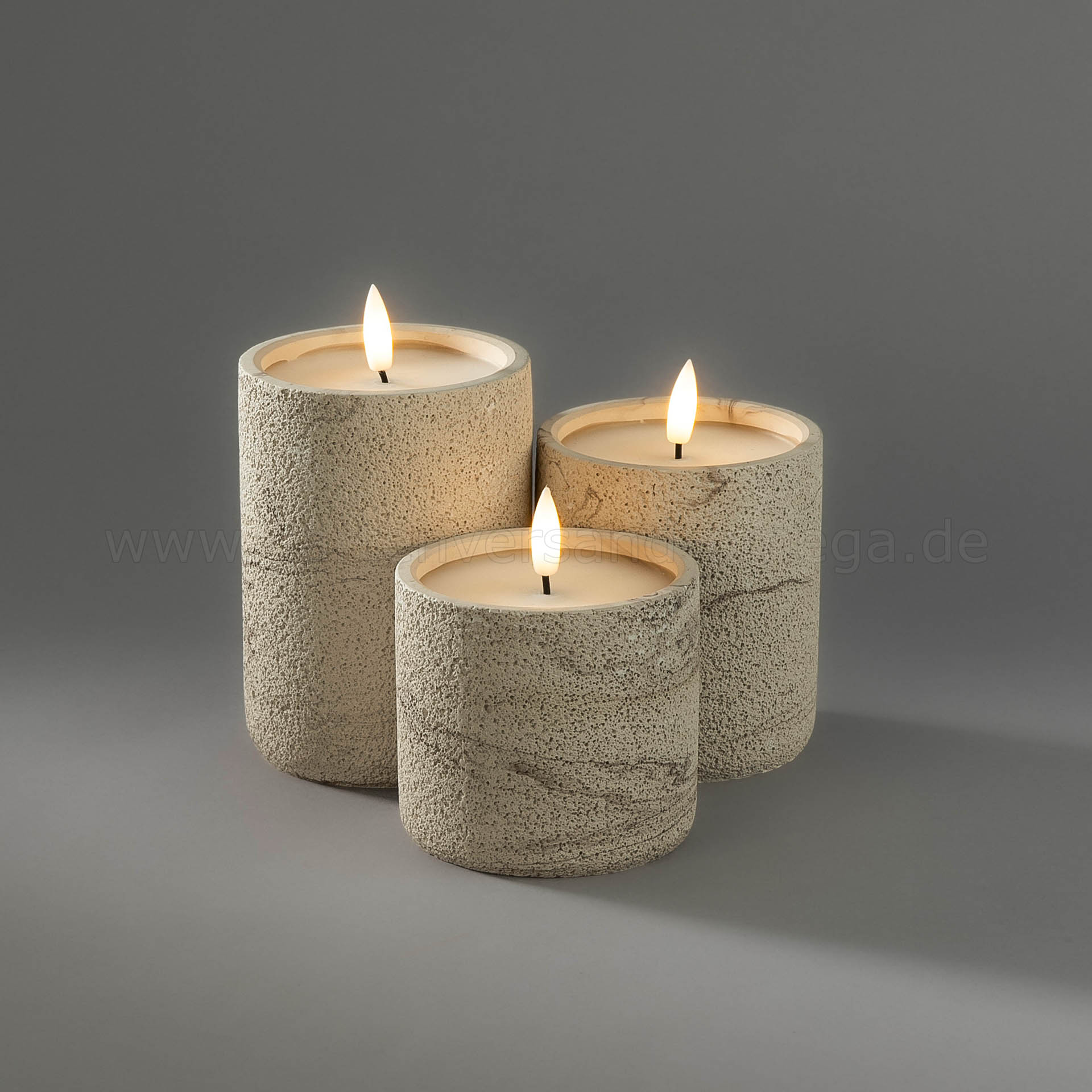 Alle drei Größen der LED Kerze Betonoptik Beige