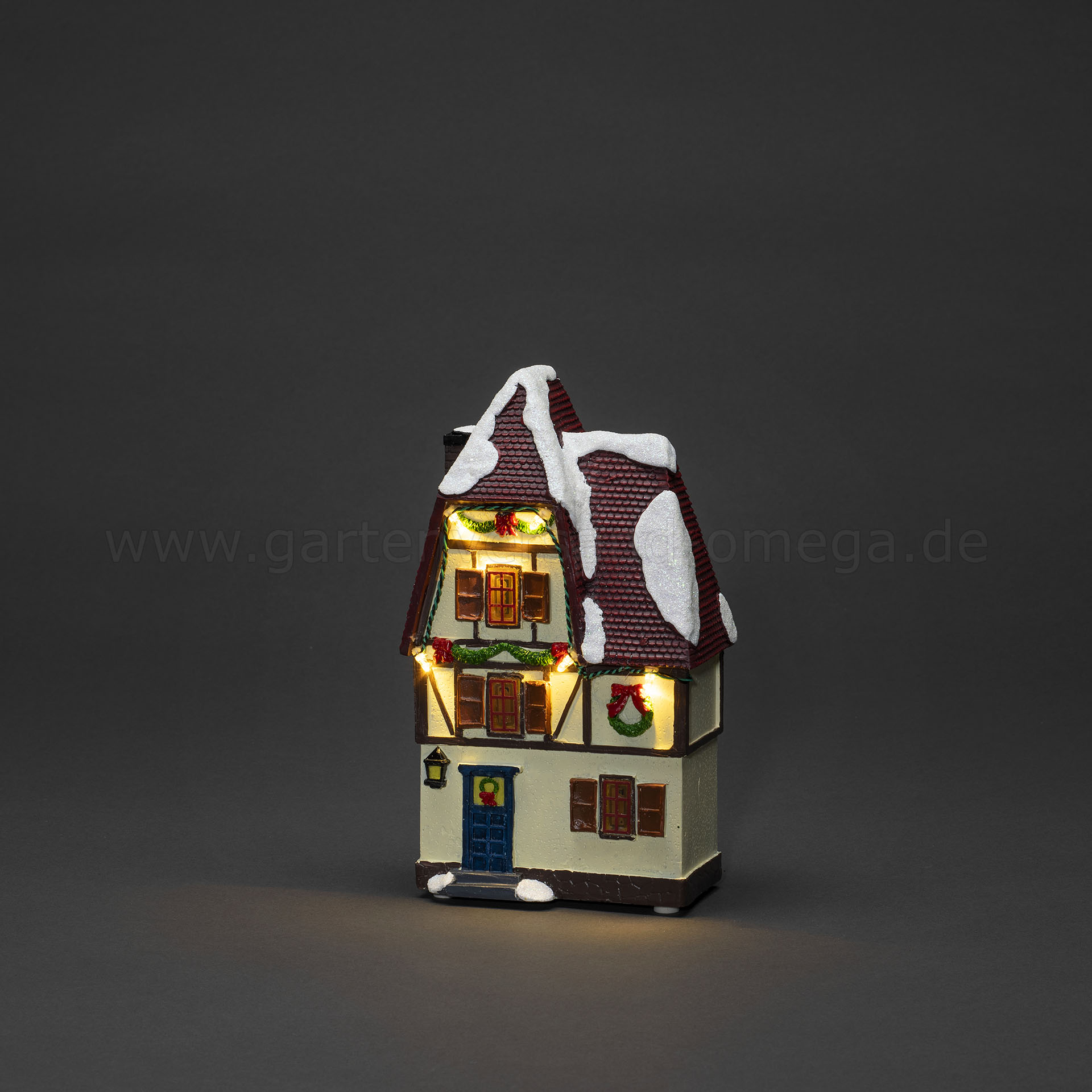 Das mittlere Häuschen im Detail von LED-Häuser 3er Set Warm-Weiß