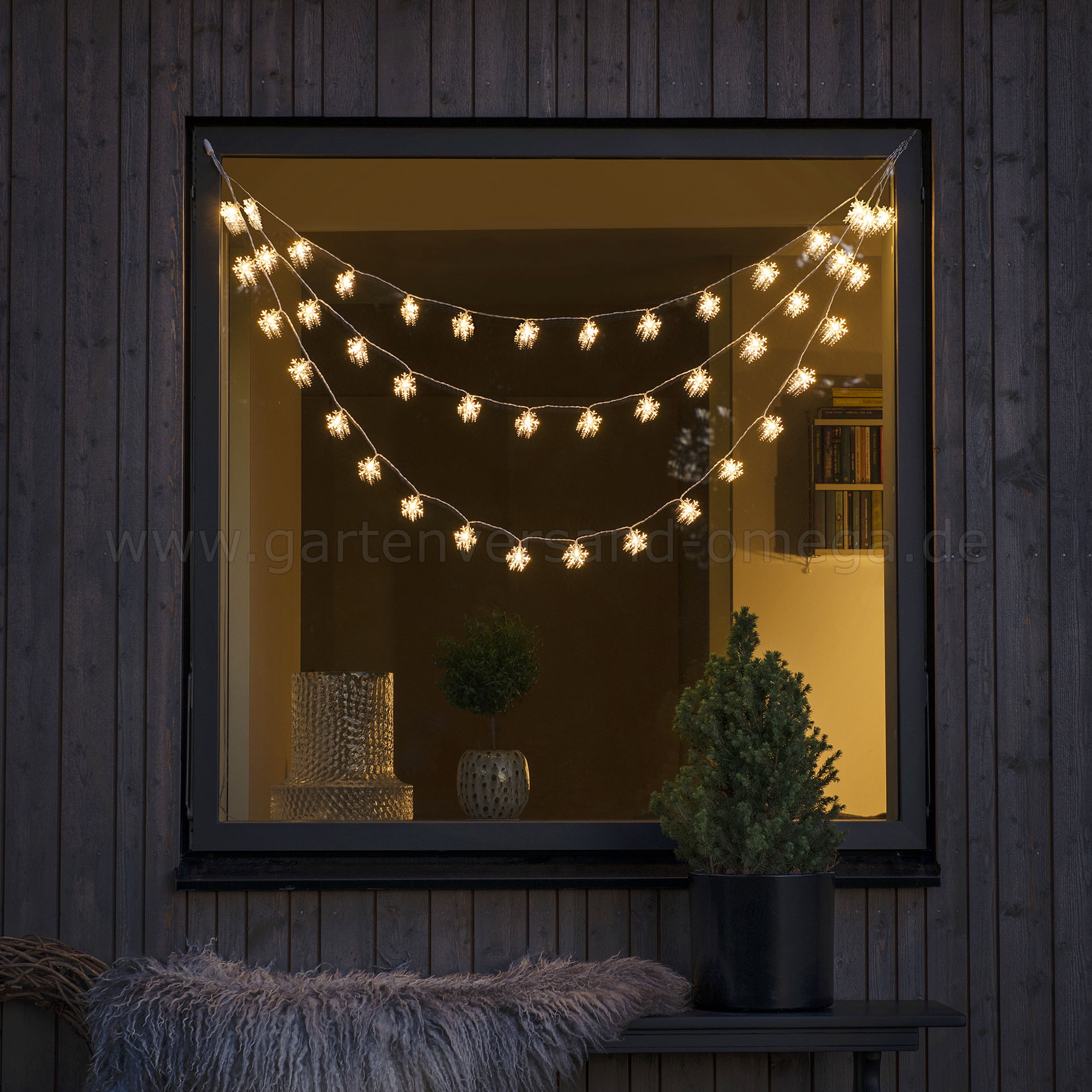 LED-Lichtervorhang 44 klare Schneeflocken