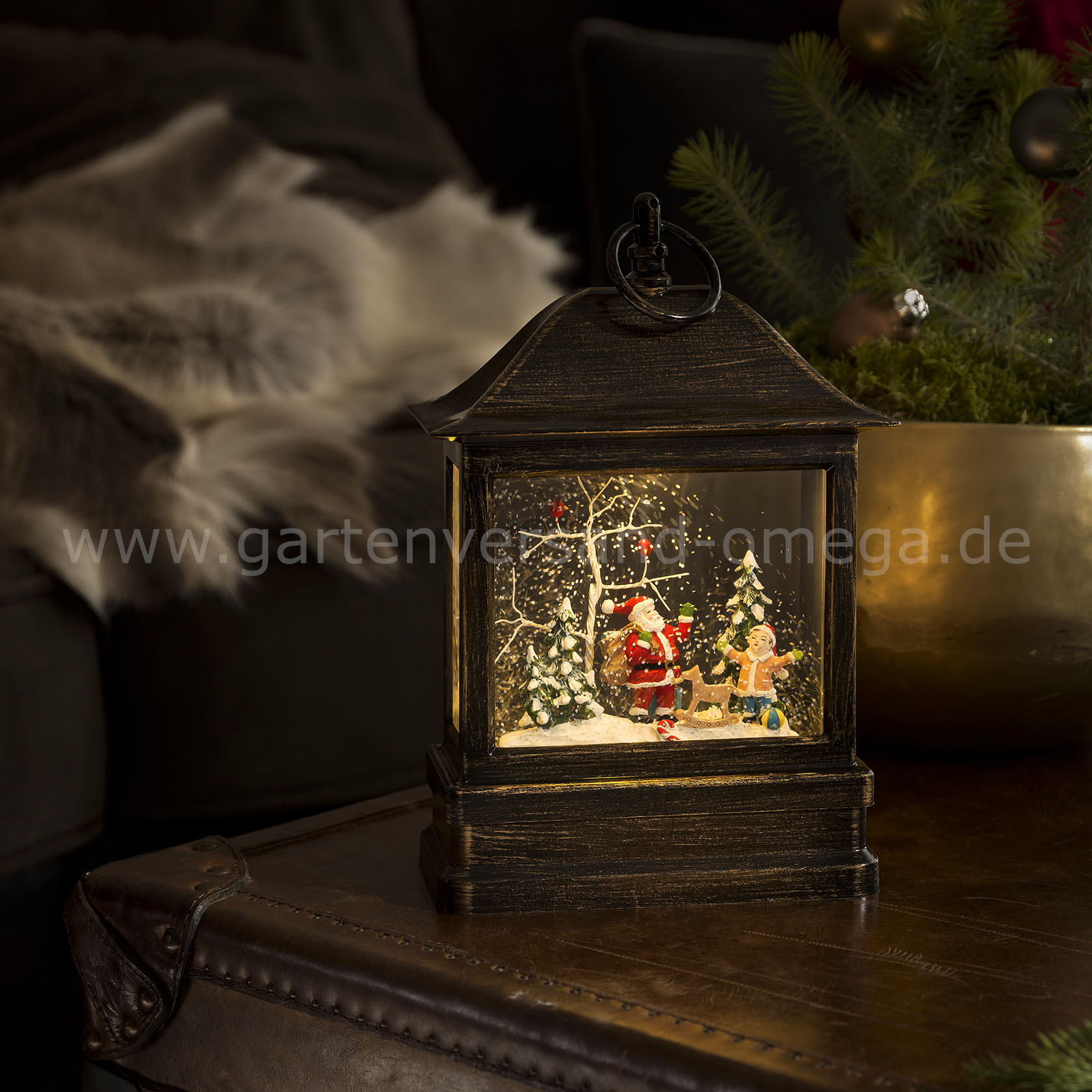 LED Schneelaterne mit Weihnachtsmann und Kind