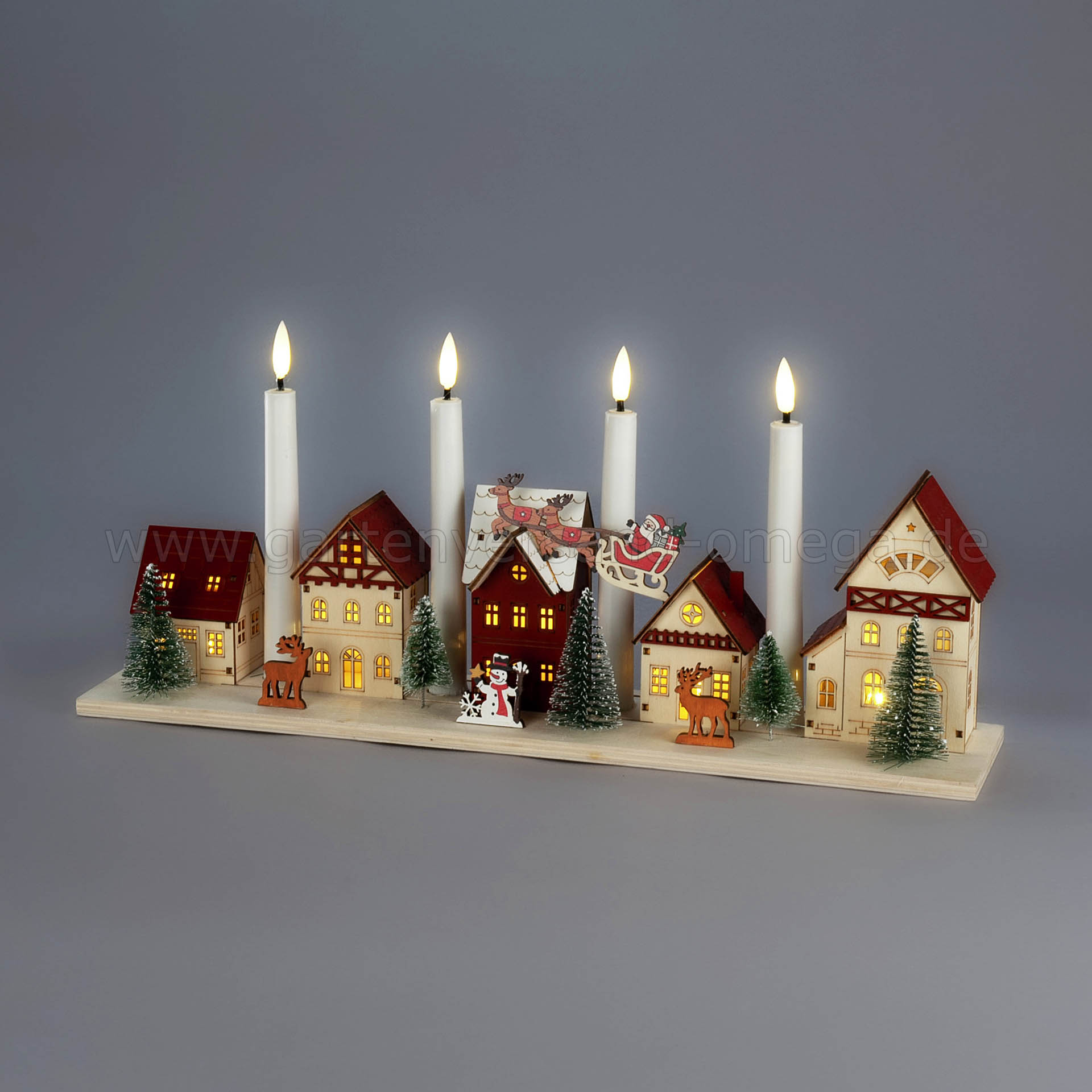 LED-Holzsilhouette Weihnachtsdorf mit 4 Kerzen
