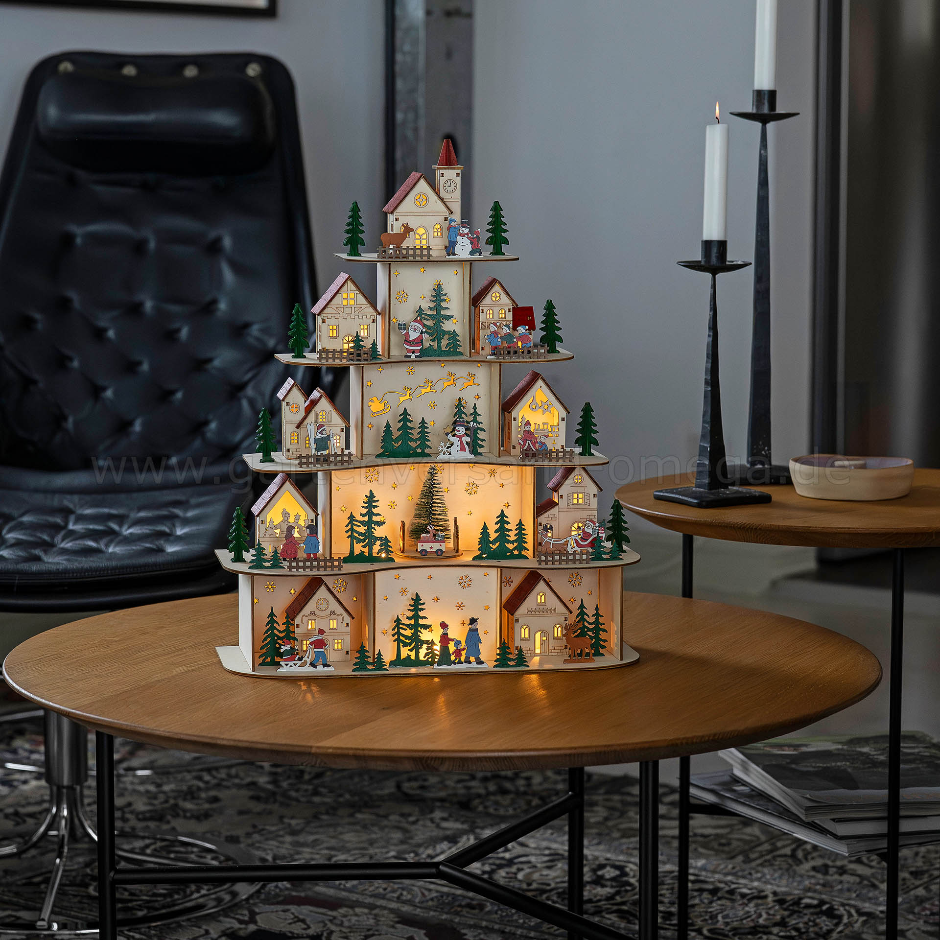 LED-Holzsilhouette Weihnachtsdorf 5 Ebenen - Tischdekoration Weihnachten LED Holz