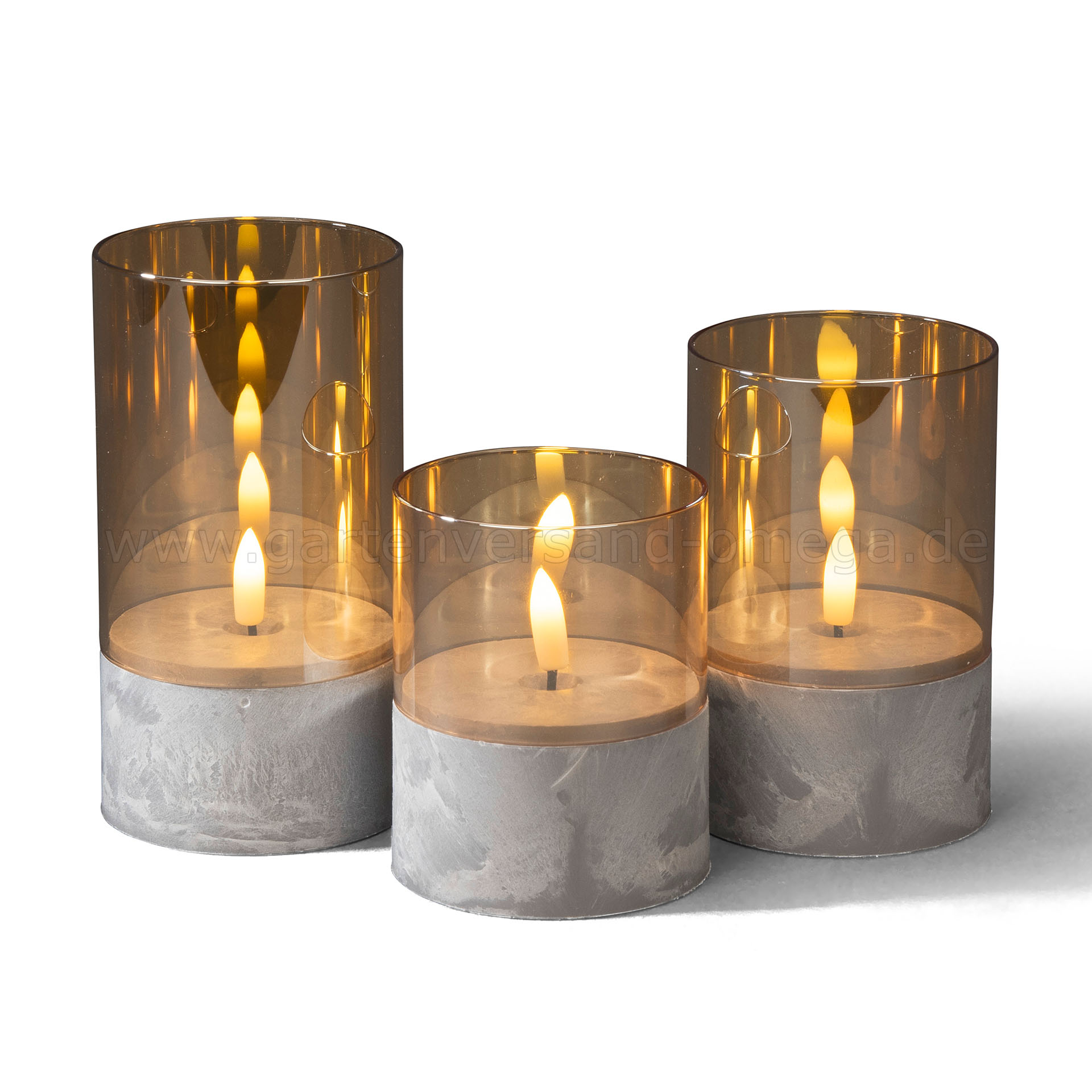 LED-Kerzen im Glas Smokey Grey 3er Set