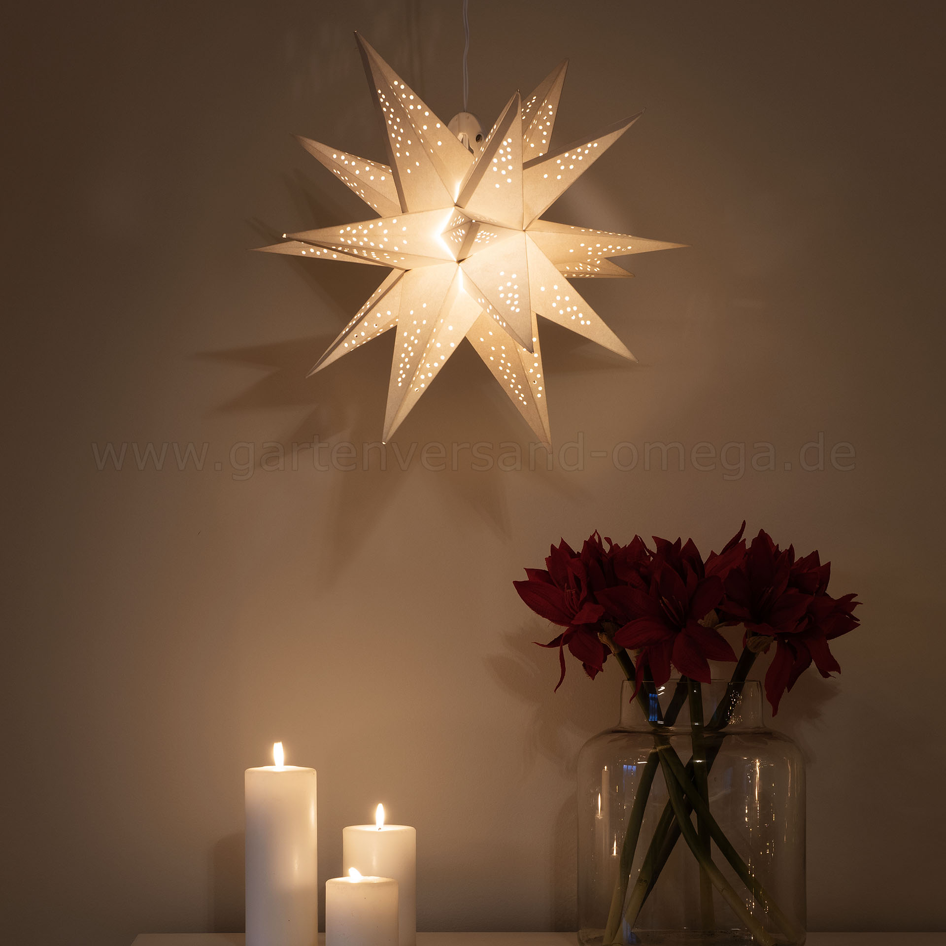 Weihnachtsstern Beleuchtet 60cm Leuchtender Papierstern 60 Cm – LED Weihnachtsstern, Warmweiß, E14, Durchbrochen, Faltbar, Inkl. Kabel & Schalter – Für Fenster, Tisch & Adventsdeko