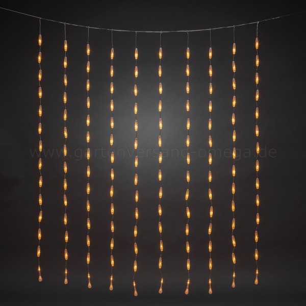 Lichtervorhang mit tropfenförmigen LEDs 140-flammig Bernsteinfarben