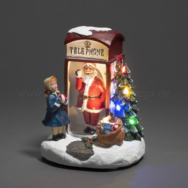 LED-Szenerie Weihnachtsmann in Telefonzelle