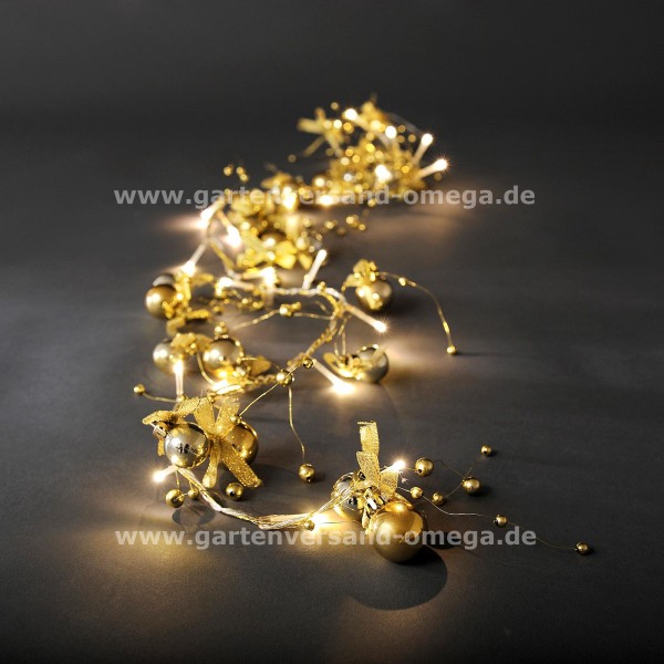 LED Dekolichterkette mit Perlen und Schleifen Gold