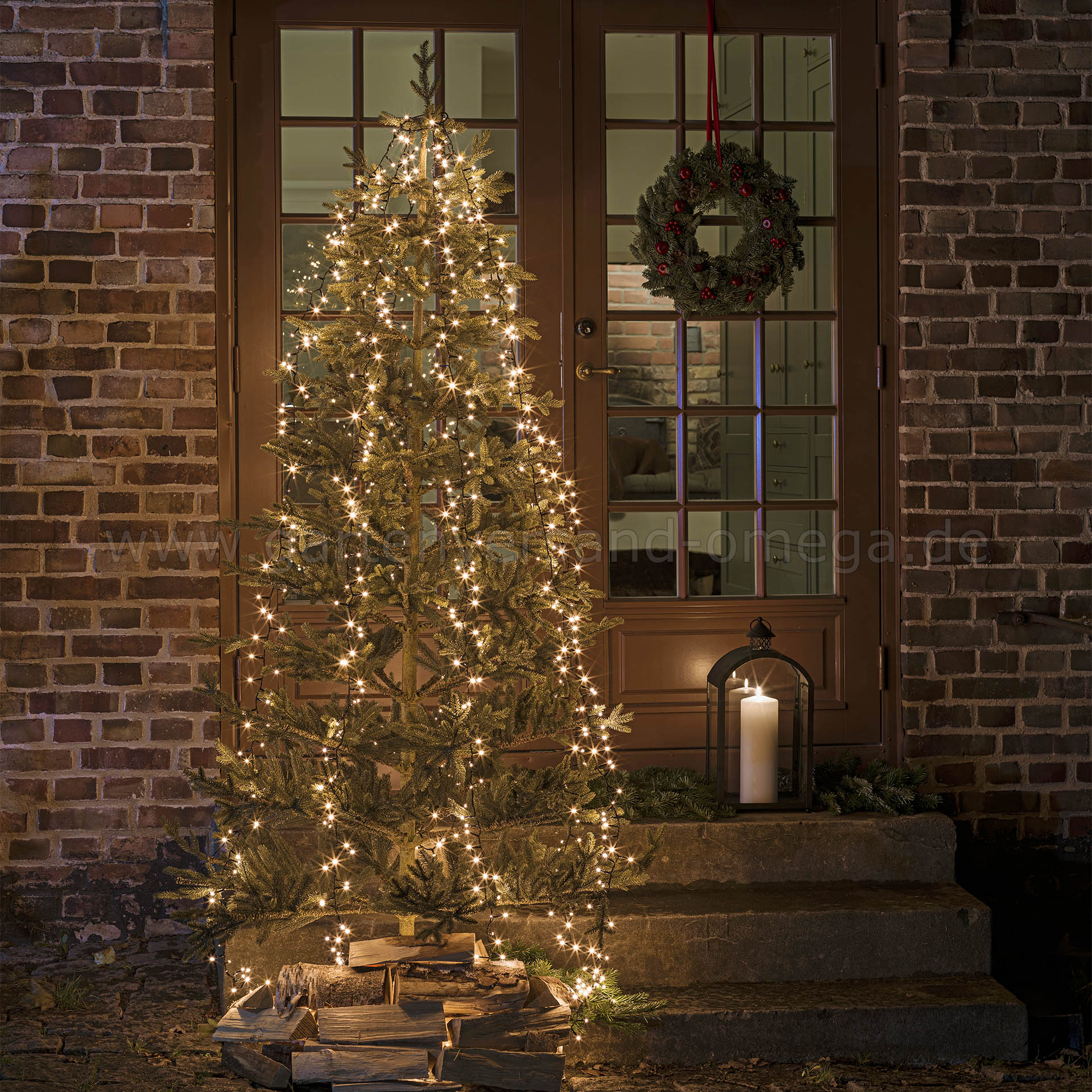 LED Compactlights Lichterkette Lämpchen, Außen für Baummantel LEDs Omega mit Baummantel LED mit Zeitschaltuhr, | prächtige - vielen viele Gartenversand Weihnachtsbeleuchtung mit Baummantel-Lichterkette Ring, integrierter Warm-Weiß