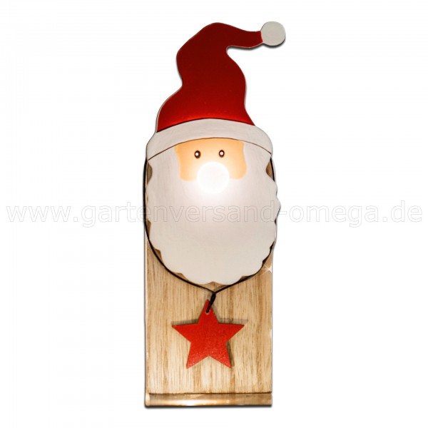 LED Holz-Weihnachtsmann mit leuchtender Nase - Weihnachtsbeleuchtung am Fensterbrett