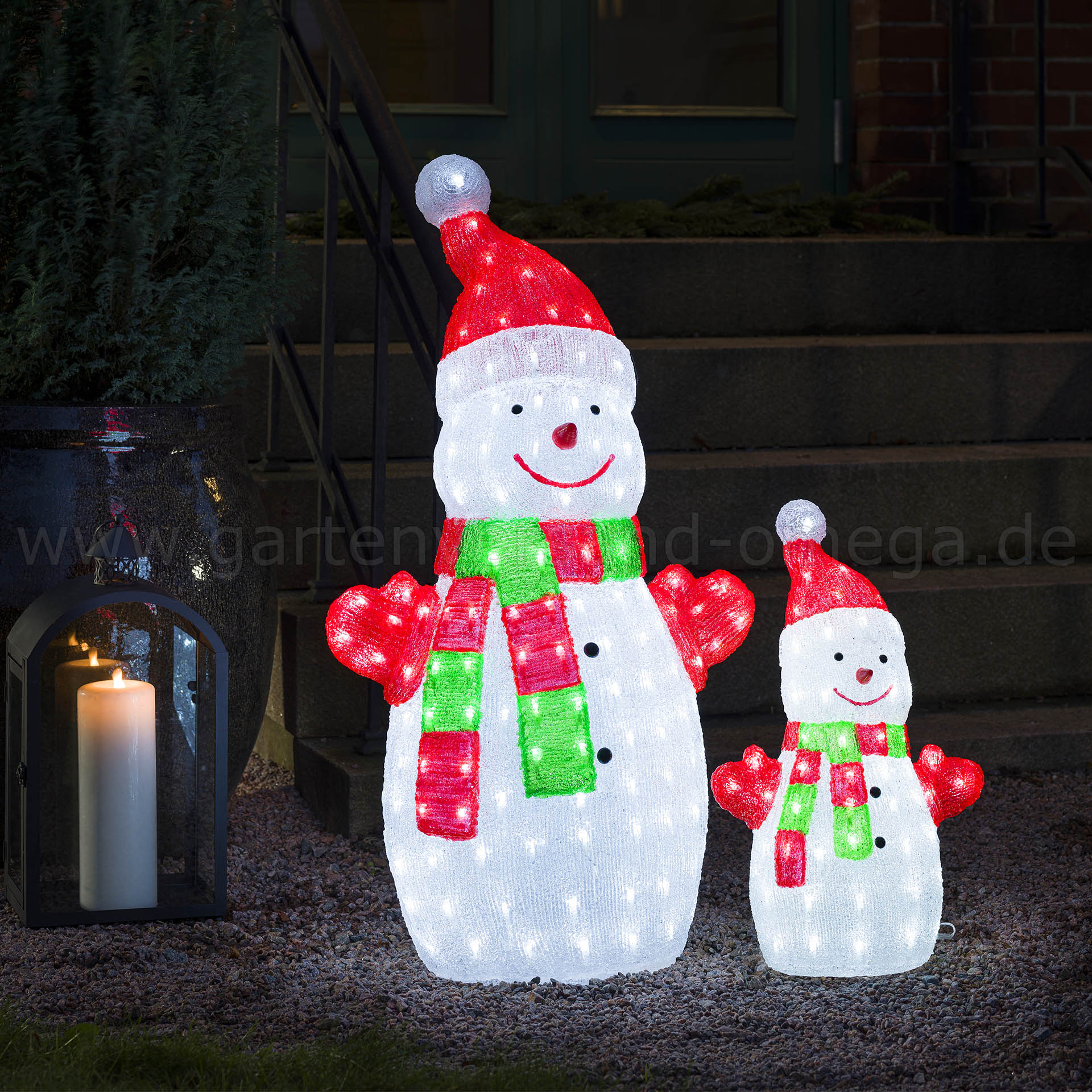 LED Schneemann Weihnachtsbeleuchtung Acryl kaltweiß 40 LEDs Strombetrieb Außen 