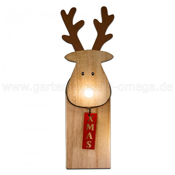 LED Holz-Rentier mit leuchtender Nase 25cm - Deko-Rentier / Holzfigur beleuchtet